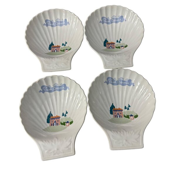 Vintage 1987 Paul Bocuse French Chef Clam Shell 5' Appetizer Dishes‎ Set of 4 - Picture 1 of 5
